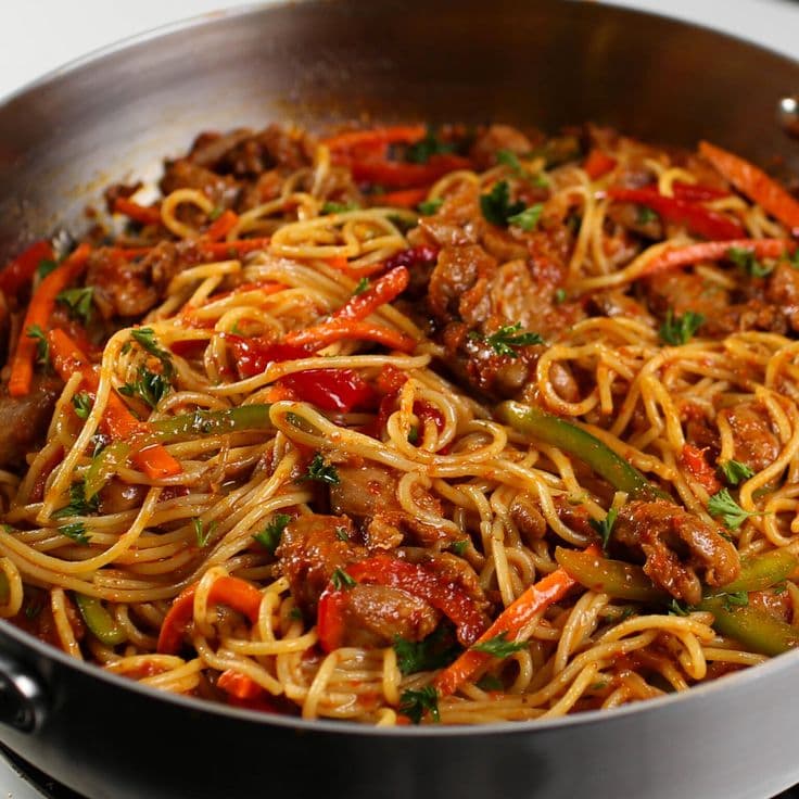 Stir-fry Spaghetti & Steamed Veggies