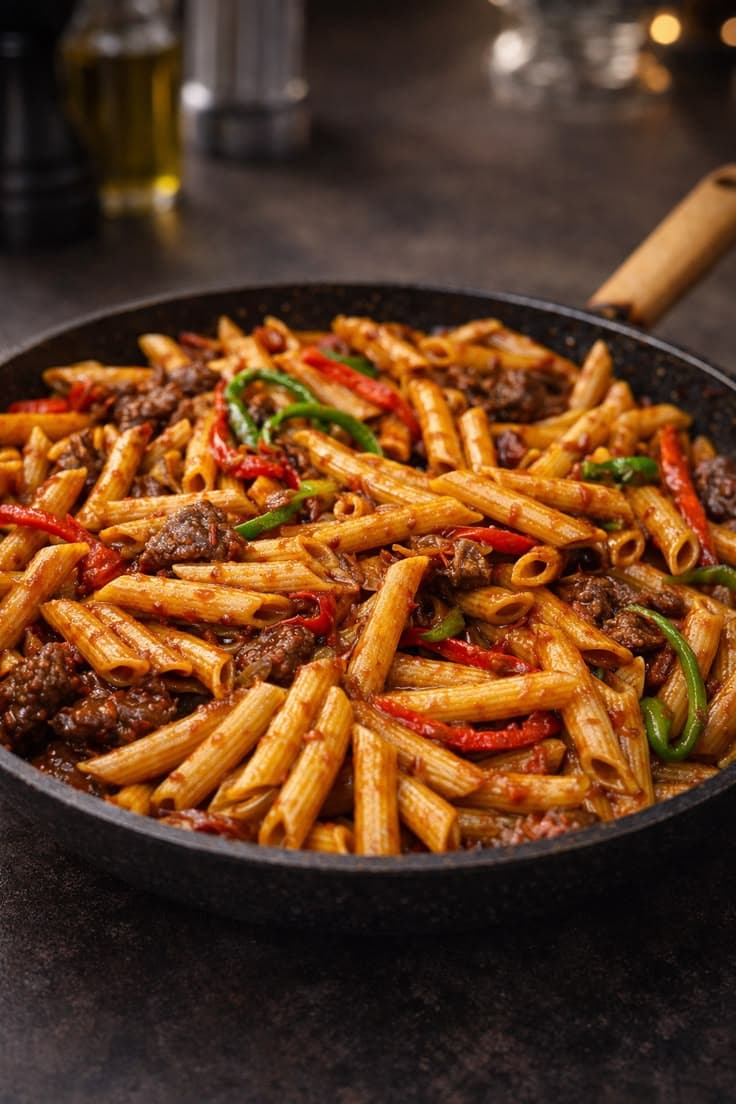 Stir-fry penne Pasta with salad