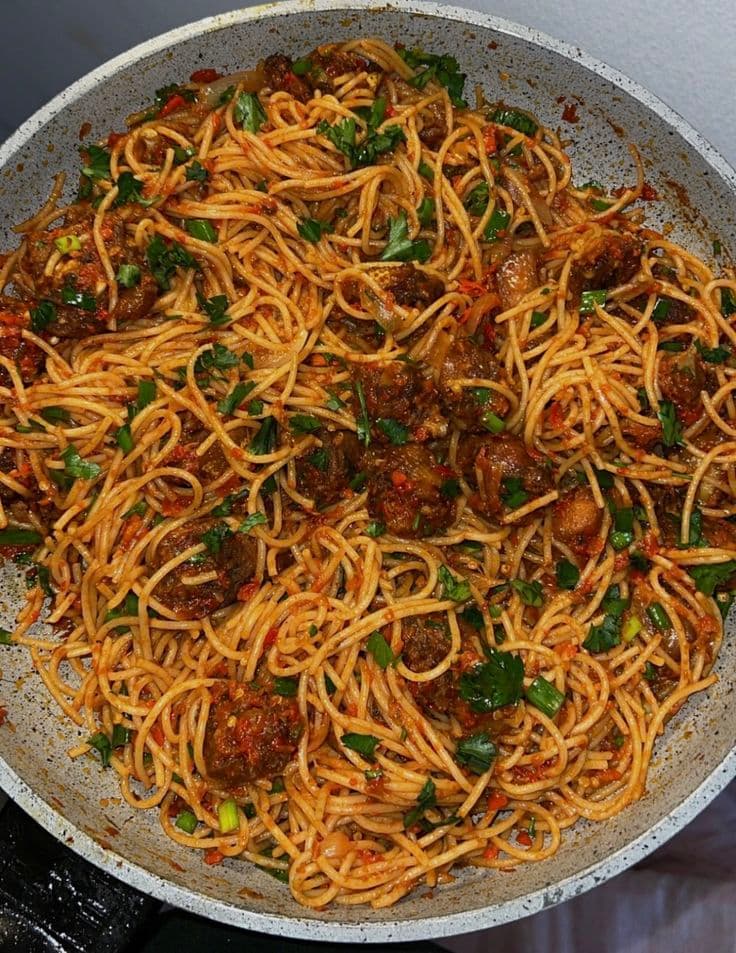 Native Spaghetti and steamed veggie
