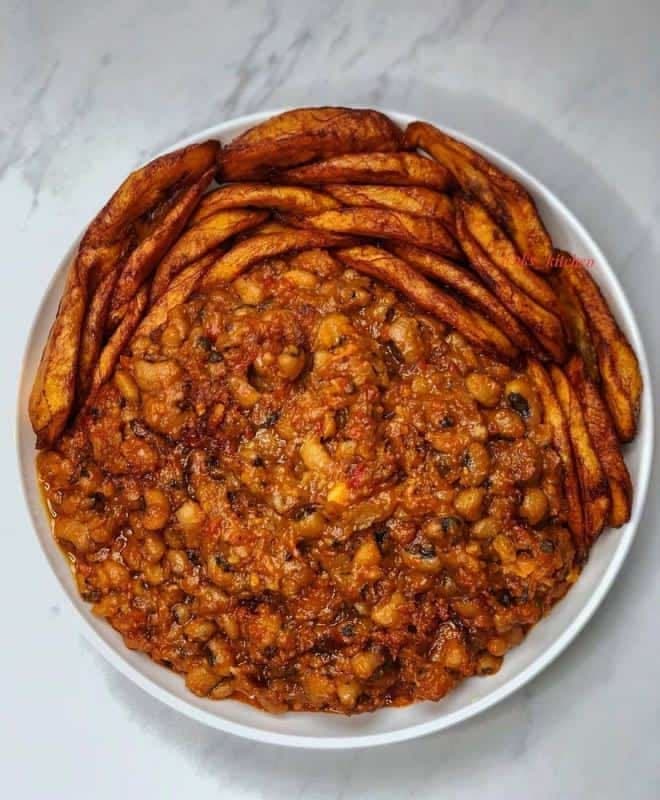 Beans Pottage, Fried Plantain & Steamed Veggies
